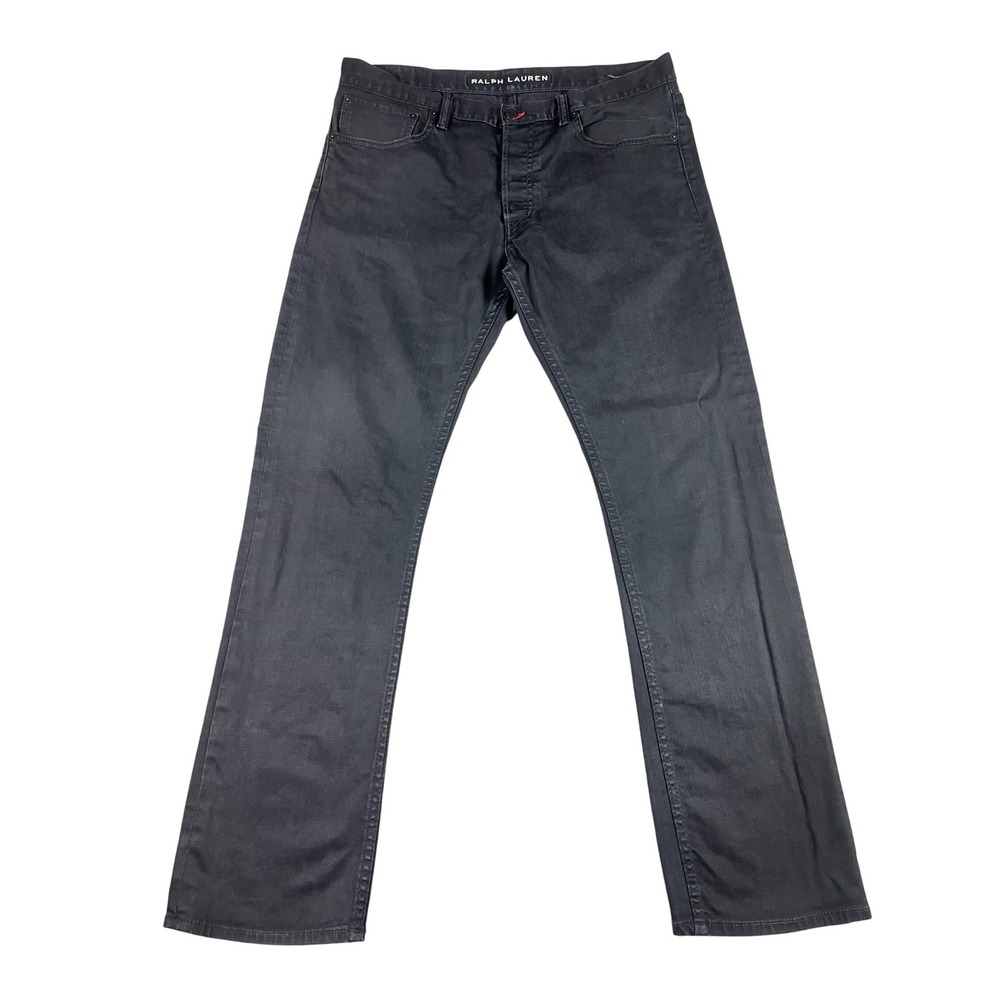 Ralph Lauren Black Label Mens Straight Leg Jeans Black Button Fly 37x32* Stretch